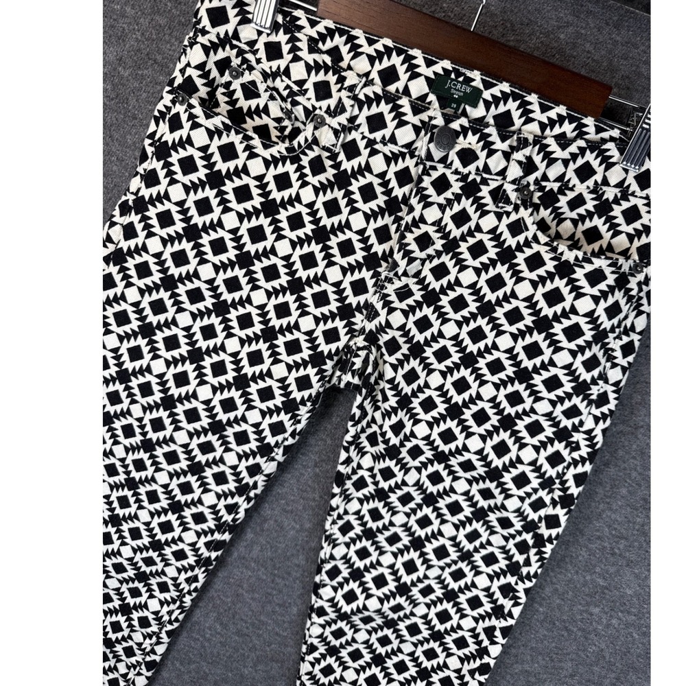 J.Crew Toothpick Jeans Black White Geometric Diamond Print Pants Womens 29 82835 - Picture 1 of 11